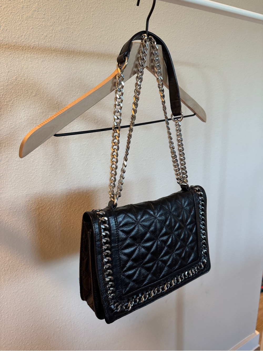 Zara Bag crossbody / shoulder Quilted chain Black Bag Genuine Leather